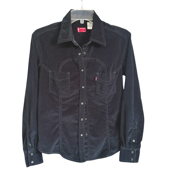 Levi's Tops - Levi's Mini Corduroy Shirt Women M Black Western Snap Button Vintage